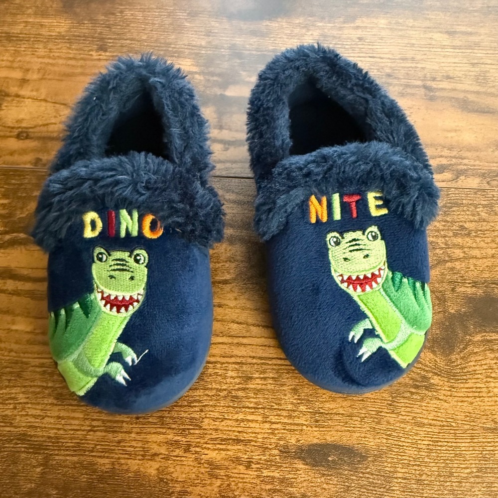Dinosaur Slippers Dino Nite Fuzzy Toddler Kids Blue‎
